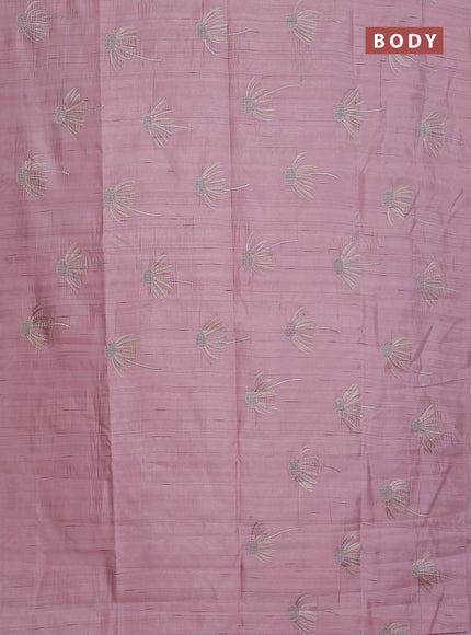 Semi raw silk saree pastel pink with floral embroidery work buttas in borderless style