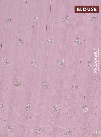 Semi raw silk saree pastel pink with floral embroidery work buttas in borderless style