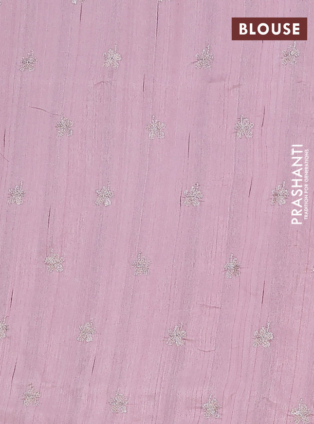 Semi raw silk saree pastel pink with floral embroidery work buttas in borderless style