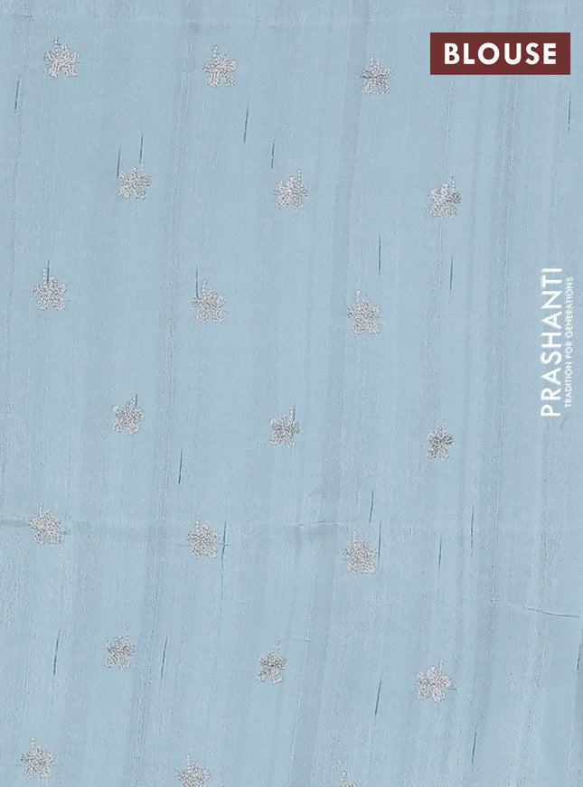 Semi raw silk saree pastel blue with floral embroidery work buttas in borderless style