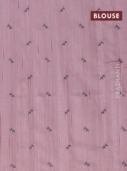 Semi raw silk saree pastel pink with allover embroidery work buttas in borderless style