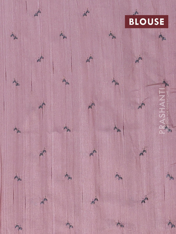 Semi raw silk saree pastel pink with allover embroidery work buttas in borderless style