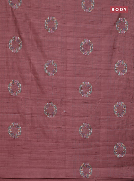 Semi raw silk saree brown with allover embroidery work buttas in borderless style