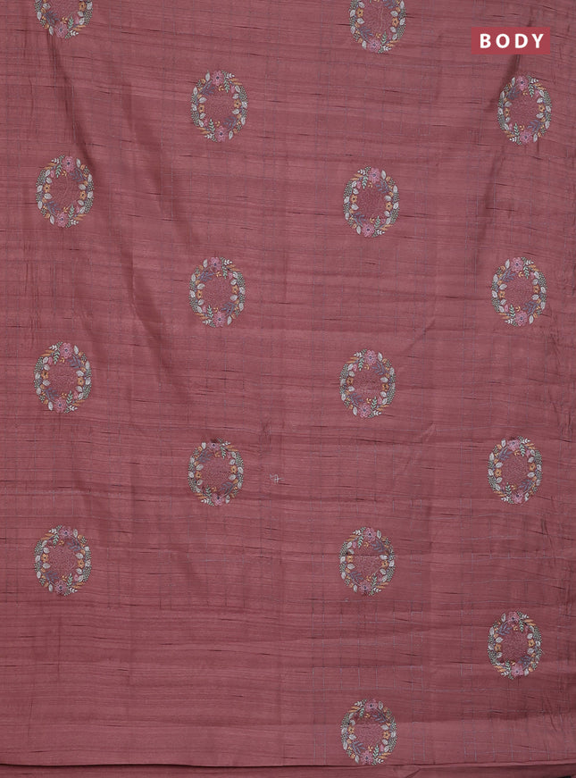 Semi raw silk saree brown with allover embroidery work buttas in borderless style