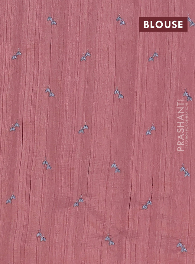 Semi raw silk saree brown with allover embroidery work buttas in borderless style