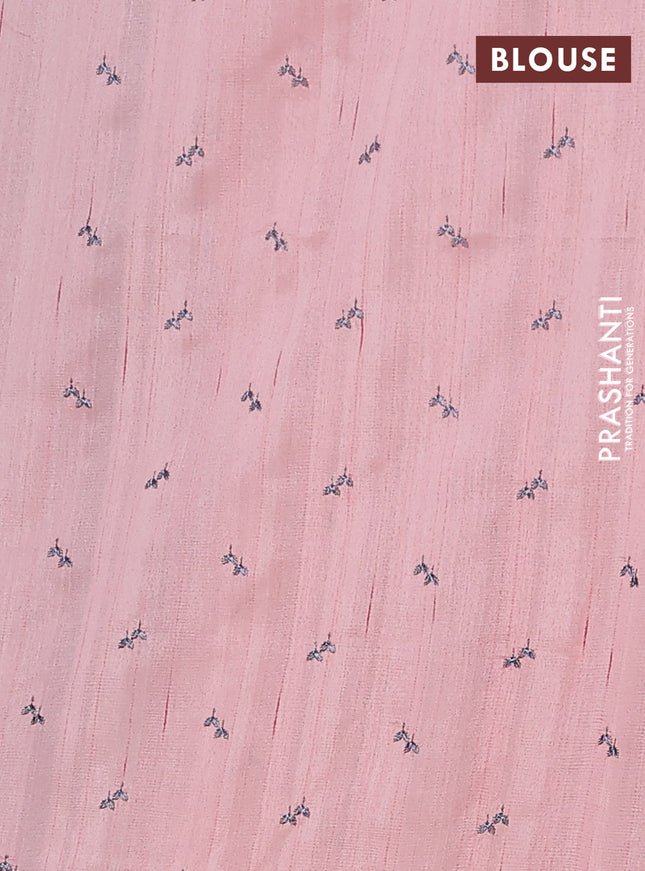 Semi raw silk saree mild peach with allover embroidery work buttas in borderless style