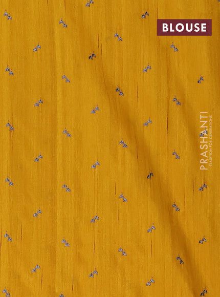 Semi raw silk saree mustard yellow with allover embroidery work buttas in borderless style
