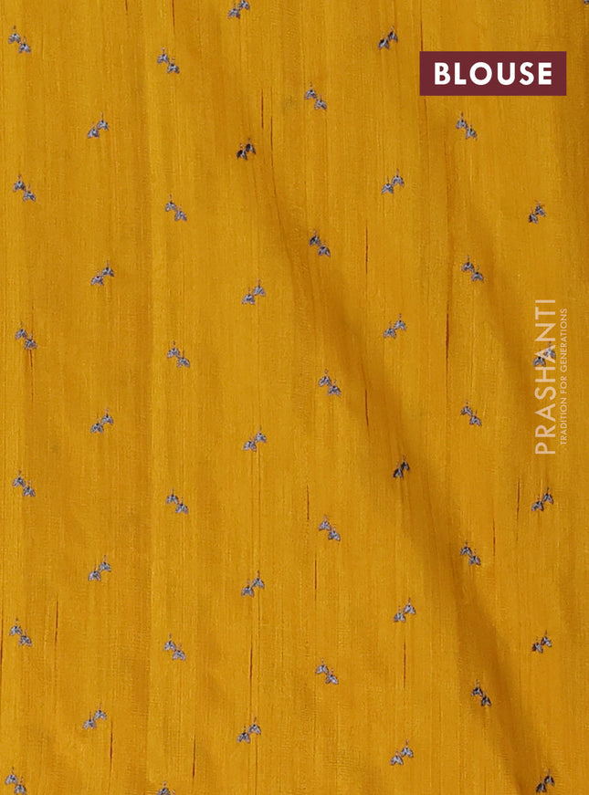 Semi raw silk saree mustard yellow with allover embroidery work buttas in borderless style