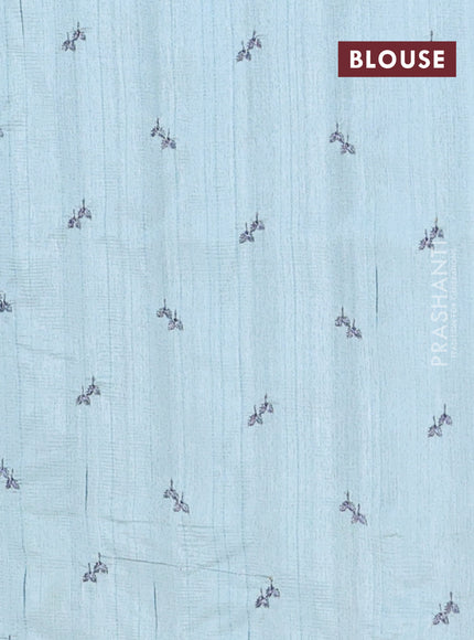 Semi raw silk saree pastel blue with allover embroidery work buttas in borderless style