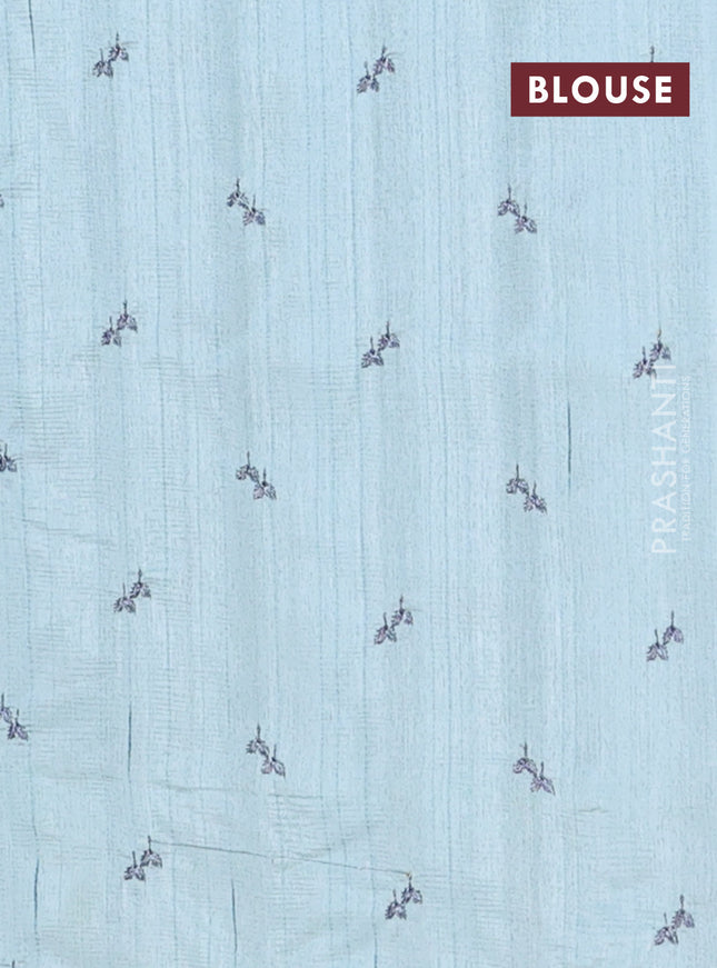 Semi raw silk saree pastel blue with allover embroidery work buttas in borderless style