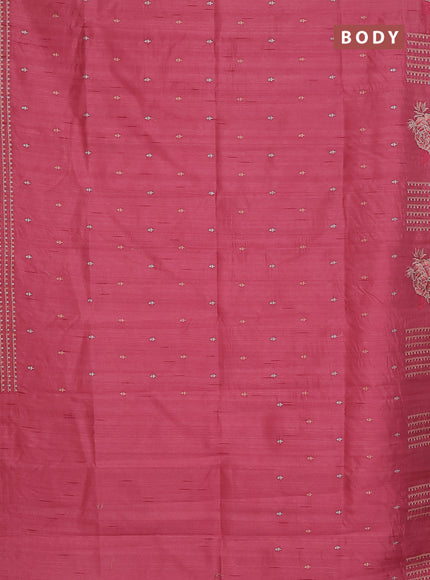 Semi raw silk saree peach pink with embroidery buttas and embroidery butta border