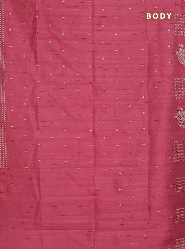 Semi raw silk saree peach pink with embroidery buttas and embroidery butta border