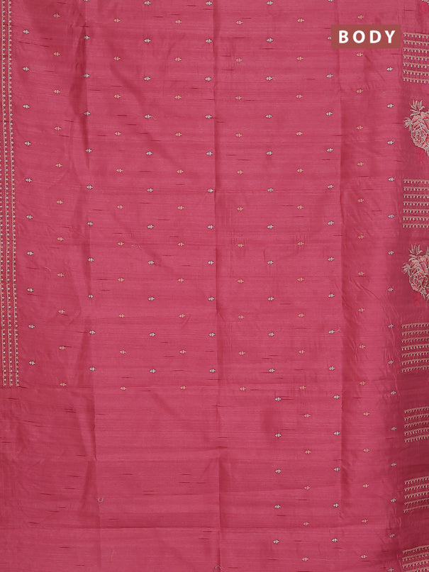 Semi raw silk saree peach pink with embroidery buttas and embroidery butta border