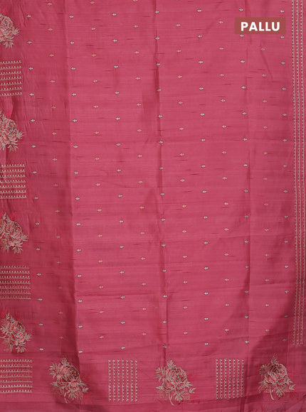 Semi raw silk saree peach pink with embroidery buttas and embroidery butta border