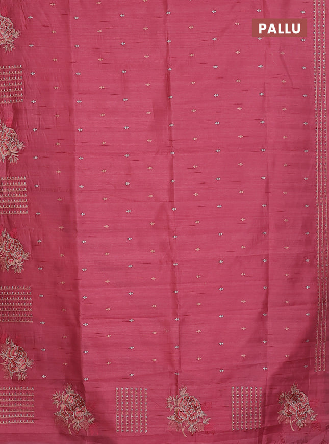 Semi raw silk saree peach pink with embroidery buttas and embroidery butta border