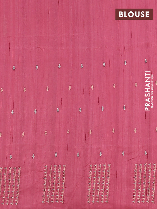 Semi raw silk saree peach pink with embroidery buttas and embroidery butta border