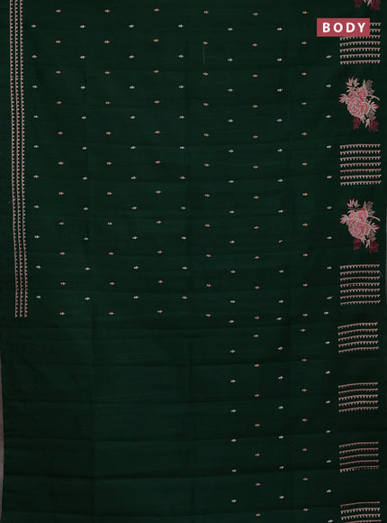 Semi raw silk saree bottle green with embroidery buttas and embroidery butta border