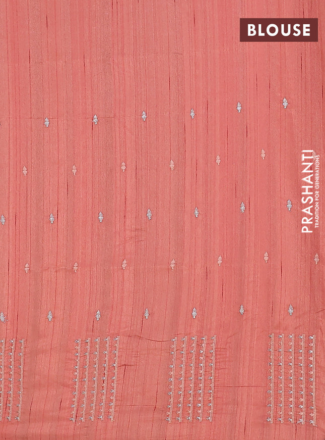 Semi raw silk saree dark peach with embroidery buttas and embroidery butta border