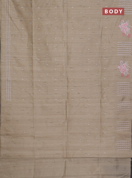 Semi raw silk saree beige with embroidery buttas and embroidery butta border
