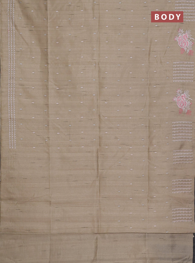 Semi raw silk saree beige with embroidery buttas and embroidery butta border
