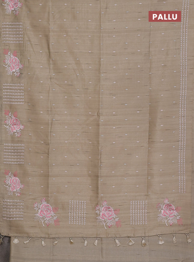 Semi raw silk saree beige with embroidery buttas and embroidery butta border