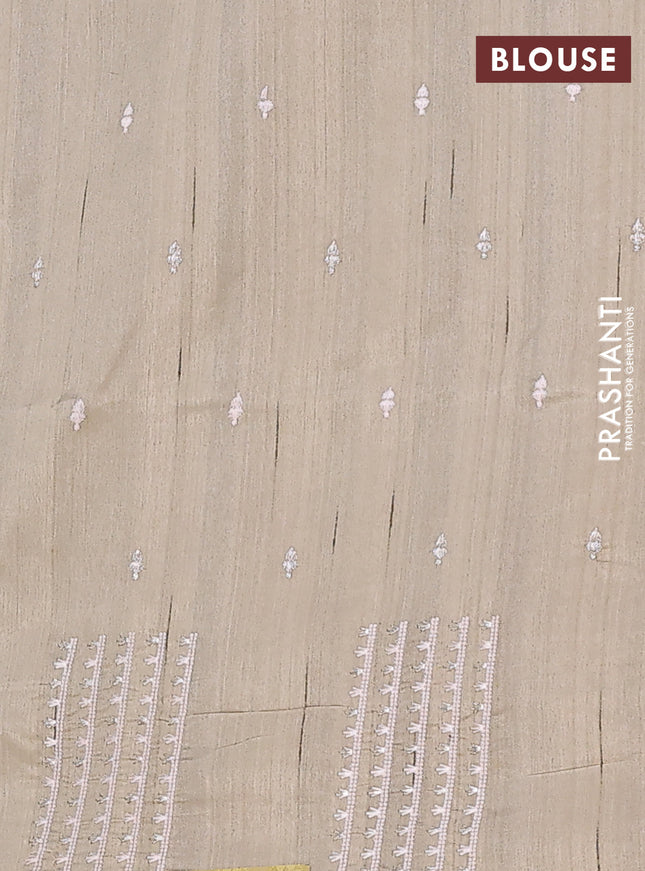 Semi raw silk saree beige with embroidery buttas and embroidery butta border