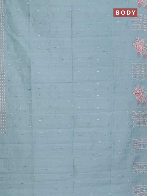 Semi raw silk saree pastel blue with embroidery buttas and embroidery butta border