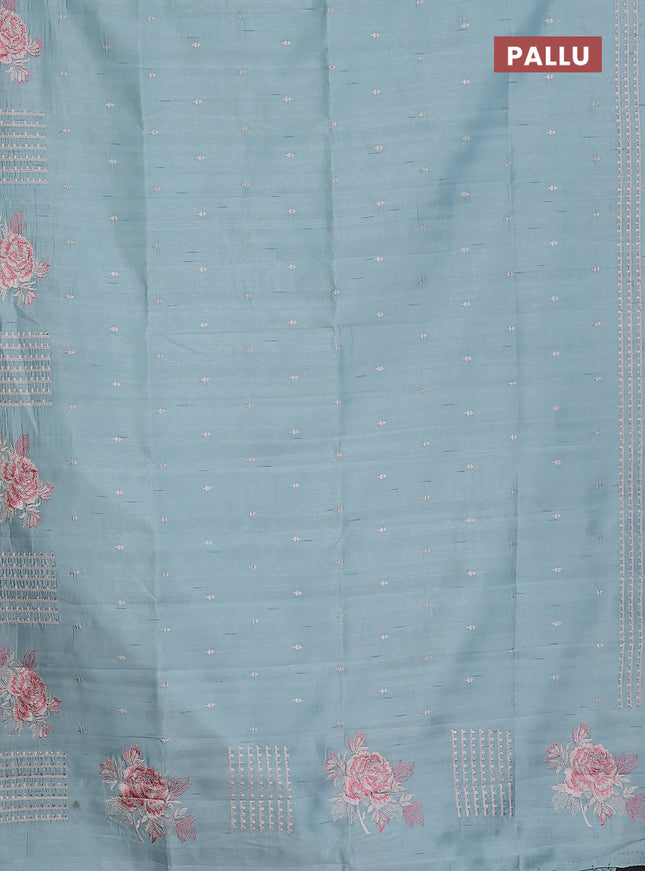 Semi raw silk saree pastel blue with embroidery buttas and embroidery butta border