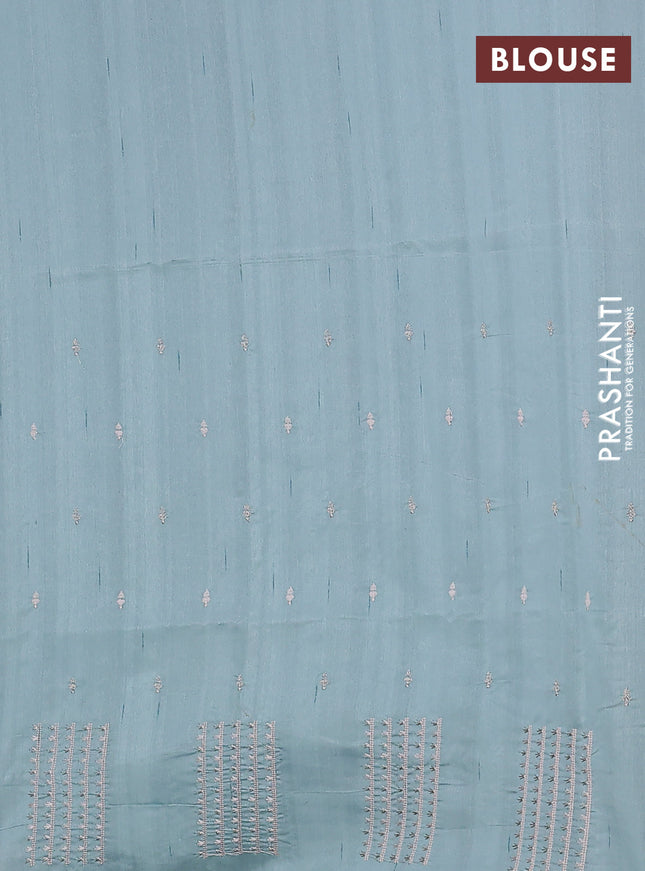 Semi raw silk saree pastel blue with embroidery buttas and embroidery butta border