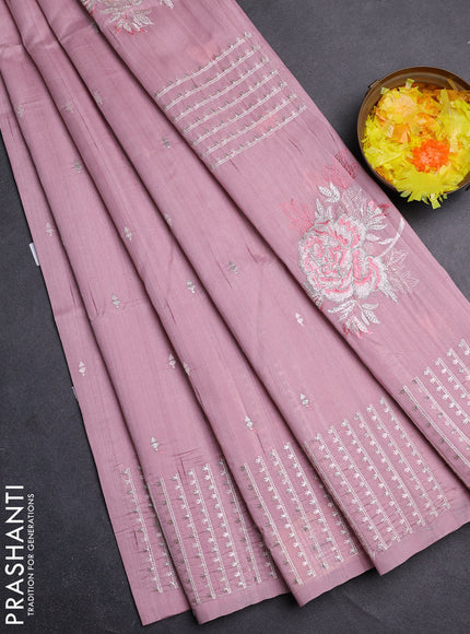 Semi raw silk saree pastel pink with embroidery buttas and embroidery butta border