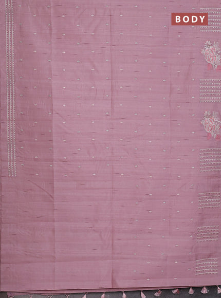 Semi raw silk saree pastel pink with embroidery buttas and embroidery butta border