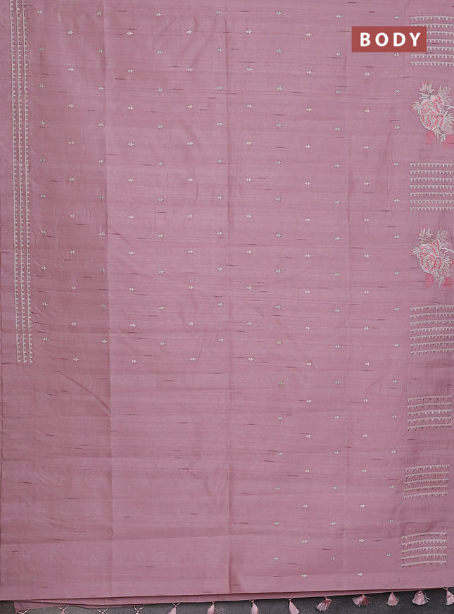 Semi raw silk saree pastel pink with embroidery buttas and embroidery butta border