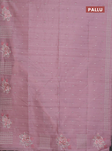 Semi raw silk saree pastel pink with embroidery buttas and embroidery butta border