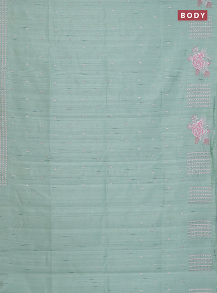 Semi raw silk saree pastel green with embroidery buttas and embroidery butta border