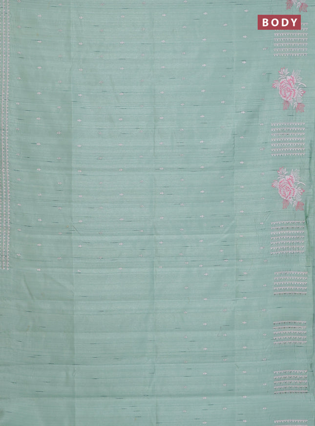Semi raw silk saree pastel green with embroidery buttas and embroidery butta border