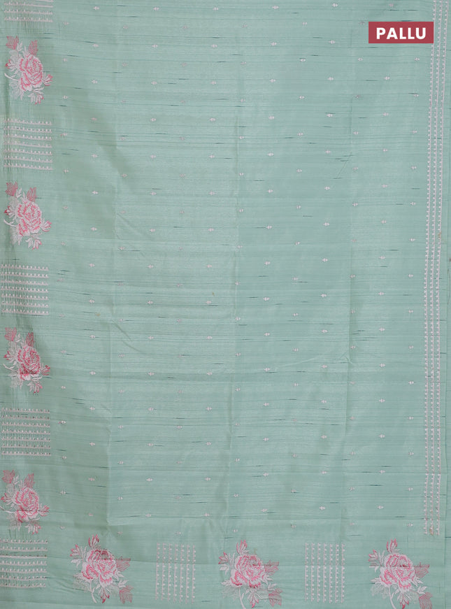 Semi raw silk saree pastel green with embroidery buttas and embroidery butta border