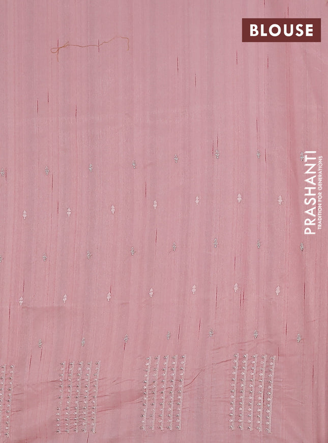 Semi raw silk saree mild peach with embroidery buttas and embroidery butta border