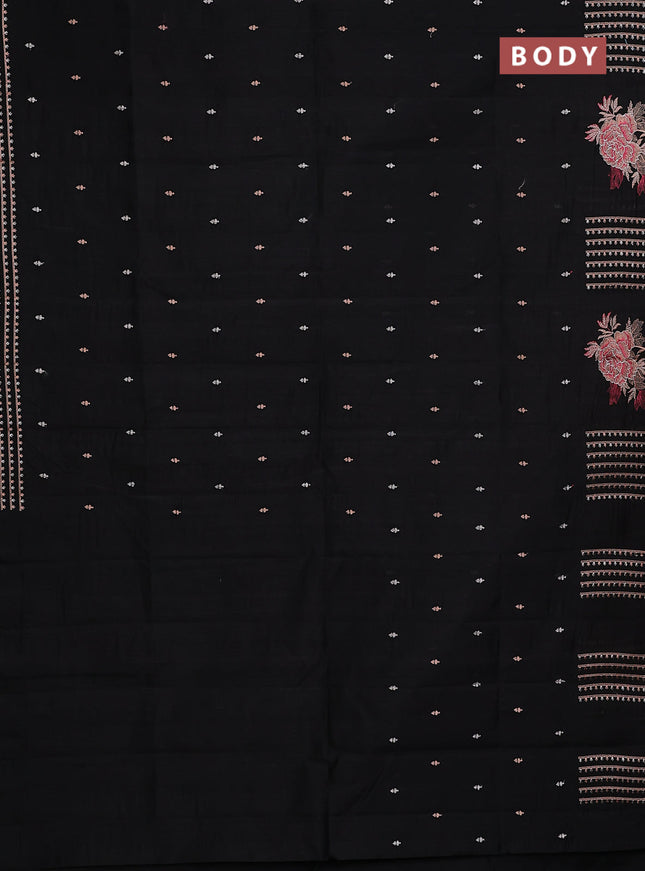Semi raw silk saree black with embroidery buttas and embroidery butta border