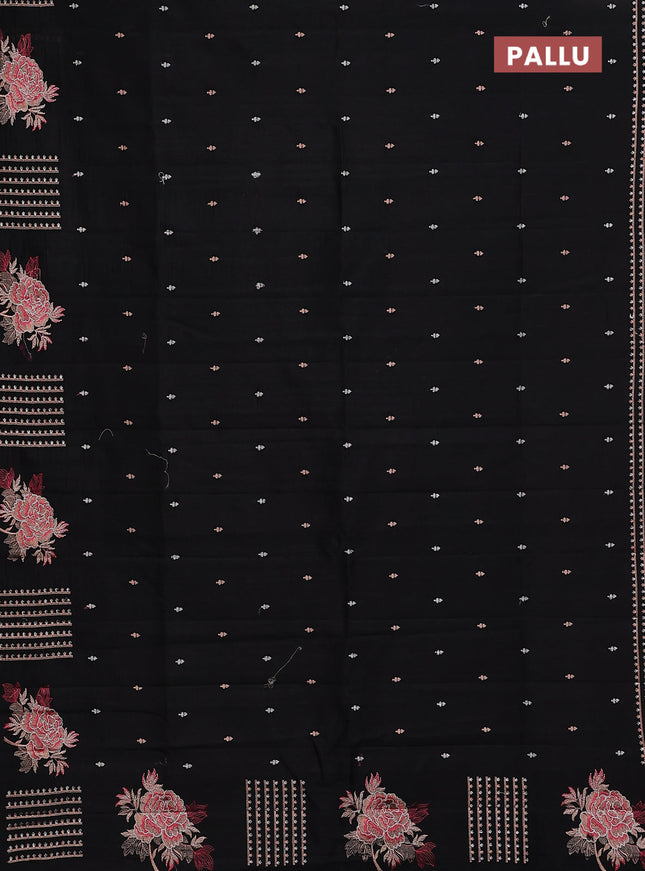 Semi raw silk saree black with embroidery buttas and embroidery butta border
