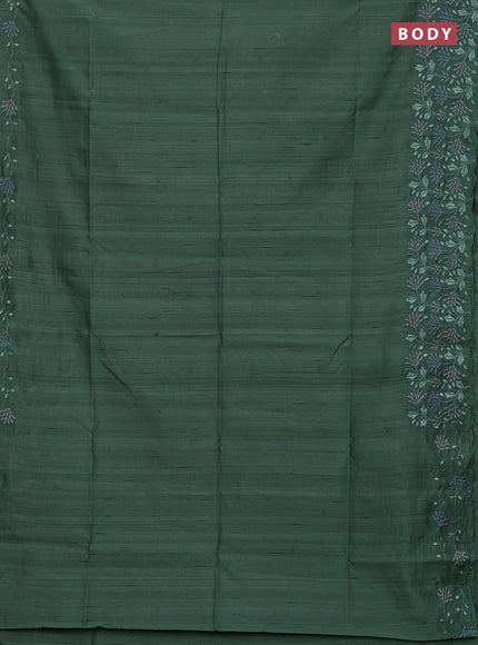 Semi raw silk saree green shade with embroidery buttas and embroidery border