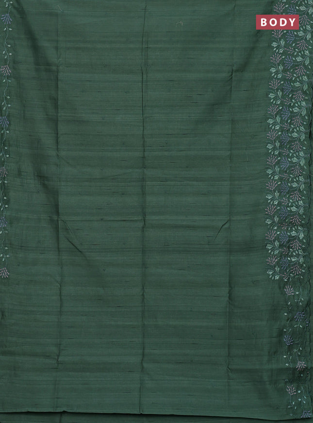 Semi raw silk saree green shade with embroidery buttas and embroidery border