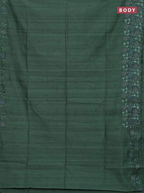Semi raw silk saree green shade with embroidery buttas and embroidery border