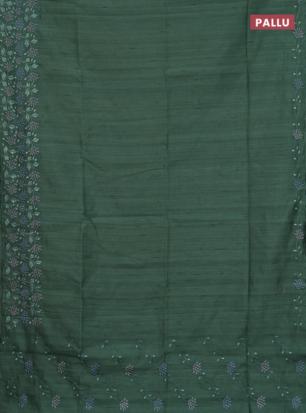Semi raw silk saree green shade with embroidery buttas and embroidery border