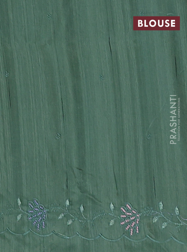 Semi raw silk saree green shade with embroidery buttas and embroidery border