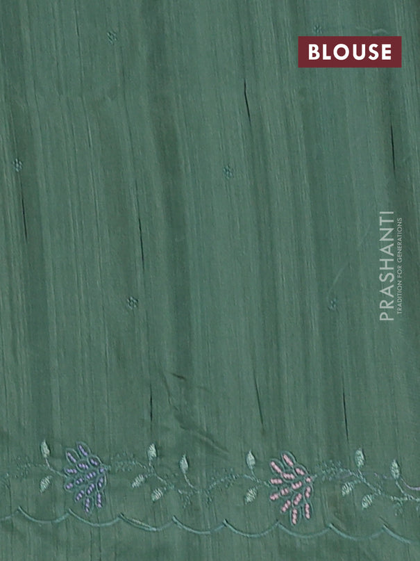 Semi raw silk saree green shade with embroidery buttas and embroidery border