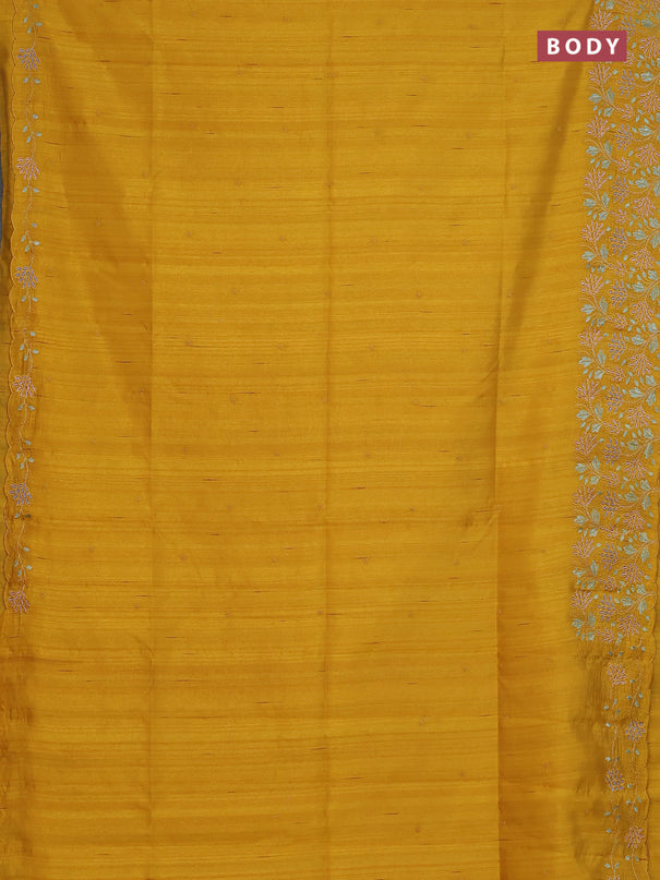 Semi raw silk saree mustard yellow with embroidery buttas and embroidery border