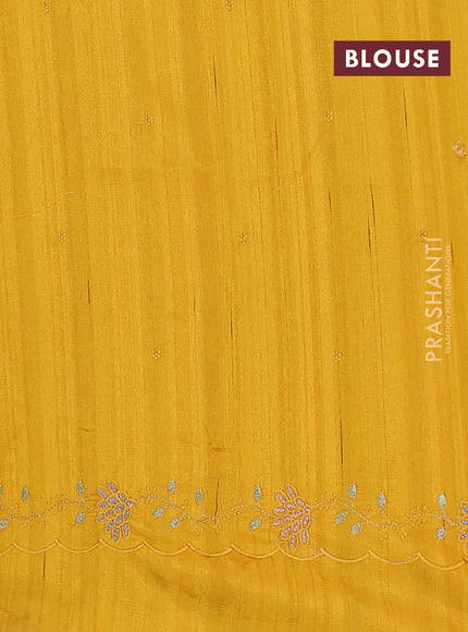 Semi raw silk saree mustard yellow with embroidery buttas and embroidery border