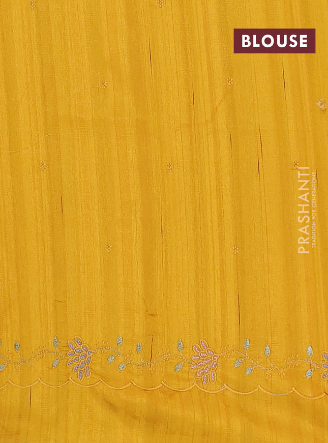 Semi raw silk saree mustard yellow with embroidery buttas and embroidery border