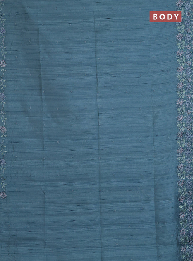 Semi raw silk saree pastel blue shade with embroidery buttas and embroidery border