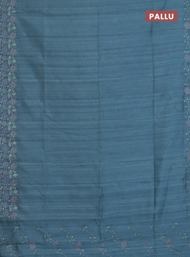 Semi raw silk saree pastel blue shade with embroidery buttas and embroidery border
